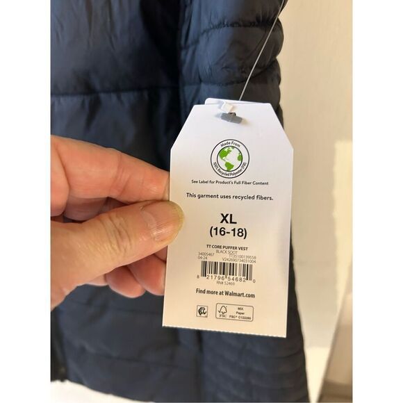 Time & Tru nylon puffer vest black zipper xl 16/18 new - Picture 2 of 7